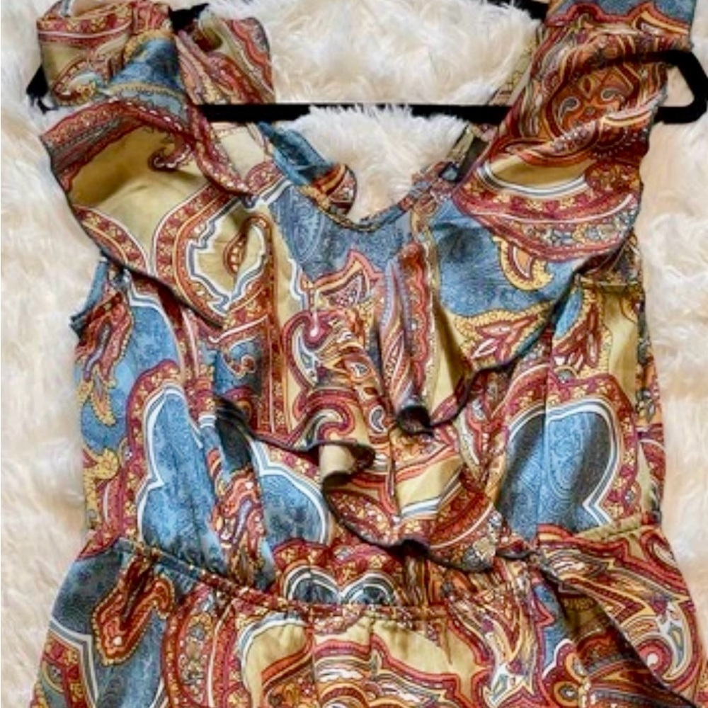Lapis Midi Dress Boho‎ Paisley Ruffle Cottagecore Festival Silky Y2K Romantic M - Picture 6 of 11